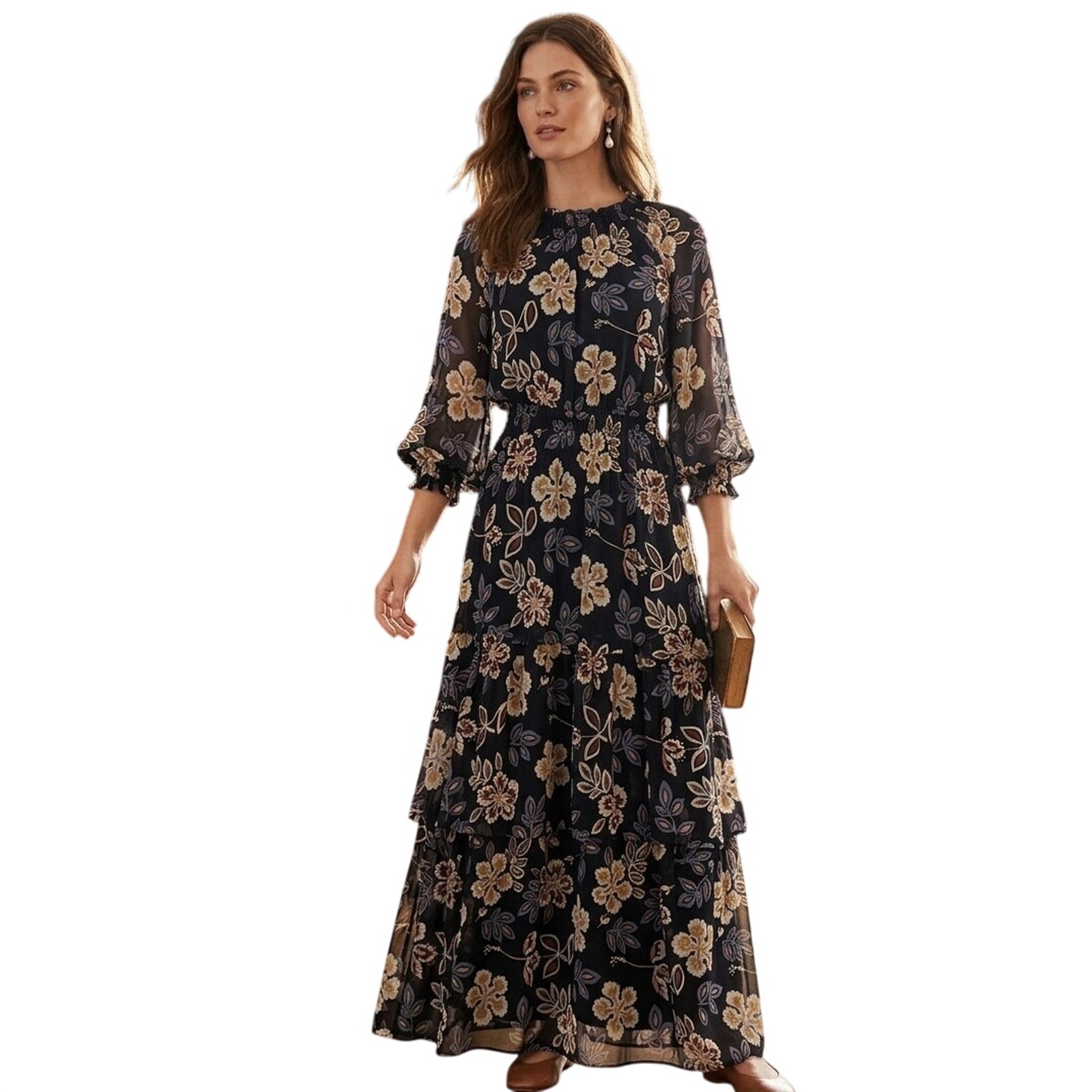 Nwt Tory Burch Floral Print Maxi Dress Lace Trim Navy Multi Romantic Boho 6